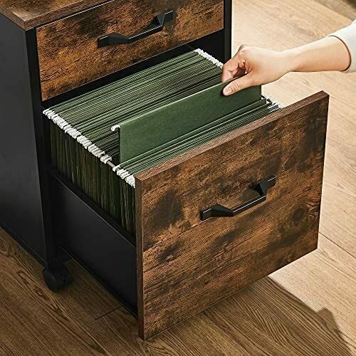 MAXCBD Nightstand Bedside Table Drawer Cabinet Industrial File Cabinet 2 Drawers Filling Cabinet with Wheels 4Casters More Convenient Storage Tower Dresser