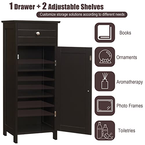 MAXCBD Nightstand Bedside Table Drawer Cabinet Bathroom Floor Cabinet Storage Organizer Free-Standing W/Drawer Brown Bathroom Floor Cabinet Easy to Assemble Storage Tower Dresser