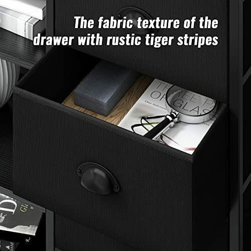 MAXCBD Nightstand Bedside Table Drawer Cabinet Fabric Dresser with 4 Drawers and Shelf Lightweight Storage Cabinet Sturdy and Durable Wide Storage Capacity Storage Tower Dresser