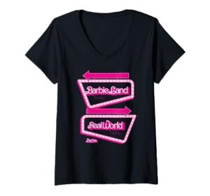 barbie the movie - barbie land real world this way signs v-neck t-shirt