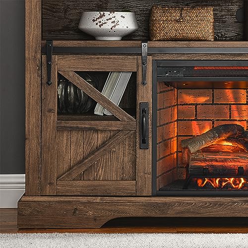 AUWHALEUS 60" Electric Fireplace TV Stand Industrial & Farmhouse Entertainment Console Center with Storaged Cabinet LED Faux Fire, Remote Control, 3D Flame Effect for Living Room, Reclaimed Barnwood