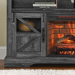 AUWHALEUS 60" Electric Fireplace TV Stand Industrial & Farmhouse Entertainment Console Center with Storaged Cabinet LED Faux Fire, Remote Control, 3D Flame Effect for Living Room, Dark Rustic Oak