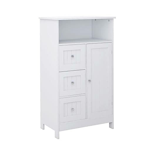 Nightstand Bedside Table Drawer Cabinet Storage 5 Drawers Dresser Furniture Bedroom Chest Of Organizer Bathtoom Cabinet Bathroom Standing Storage Cabinet With 3 Drawers And 1 Door-White Storage Tower