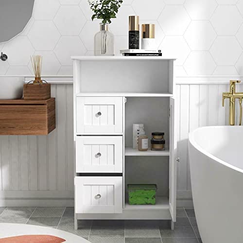 Nightstand Bedside Table Drawer Cabinet Storage 5 Drawers Dresser Furniture Bedroom Chest Of Organizer Bathtoom Cabinet Bathroom Standing Storage Cabinet With 3 Drawers And 1 Door-White Storage Tower