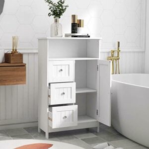 Nightstand Bedside Table Drawer Cabinet Storage 5 Drawers Dresser Furniture Bedroom Chest Of Organizer Bathtoom Cabinet Bathroom Standing Storage Cabinet With 3 Drawers And 1 Door-White Storage Tower