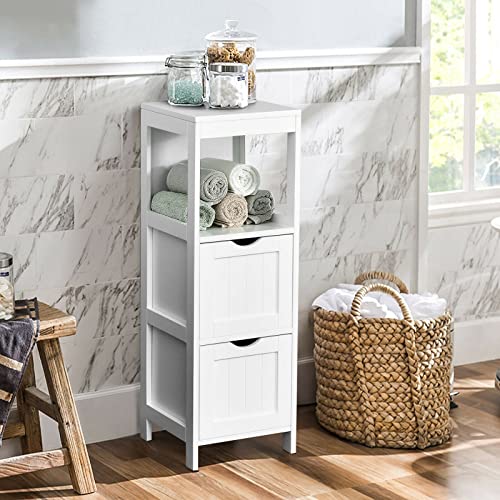 MAXCBD Nightstand Bedside Table Drawer Cabinet Bathroom Floor Cabinet Side Wooden Storage Organizer W/Removable Drawers White Bathroom Floor Cabinet Storage Tower Dresser