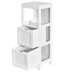 MAXCBD Nightstand Bedside Table Drawer Cabinet Bathroom Floor Cabinet Side Wooden Storage Organizer W/Removable Drawers White Bathroom Floor Cabinet Storage Tower Dresser