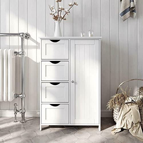 MAXCBD Nightstand Bedside Table Drawer Cabinet Bathroom Storage Cabinet 4 Drawers and 1 Adjustable Shelf Cabinet Home Furniture Clean Lines and Simple Silhouette Add Elegance Storage Tower Dresser