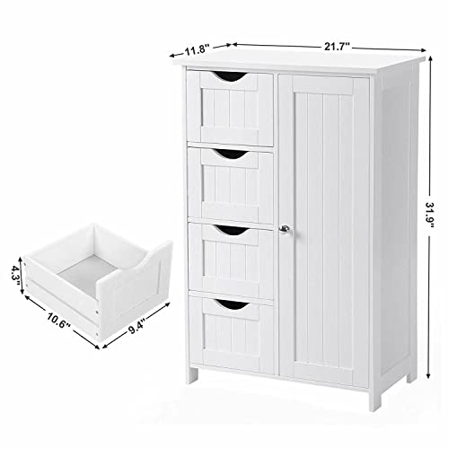 MAXCBD Nightstand Bedside Table Drawer Cabinet Bathroom Storage Cabinet 4 Drawers and 1 Adjustable Shelf Cabinet Home Furniture Clean Lines and Simple Silhouette Add Elegance Storage Tower Dresser