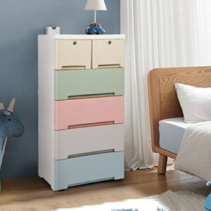 Nightstand Bedside Table Drawer Cabinet Chest of Drawers 6 Drawer Dresser Bedroom Nightstand Storage Cabinet Macaron Modern and Elegant Look Storage Tower Dresser