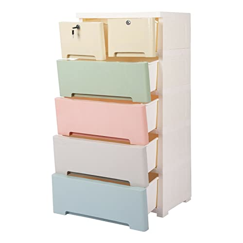 MAXCBD Nightstand Bedside Table Drawer Cabinet Plastic Drawers Dresser Macaron Storage Cabinet with 6 Drawers Closet Organizer Storage Drawer Storage Tower Dresser