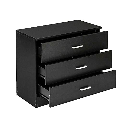 MAXCBD Nightstand Bedside Table Drawer Cabinet Chest of Drawers 3 Drawers Dresser Bedroom Nightstand Storage Cabinet Black 3 Drawer Dresser Storage Tower Dresser