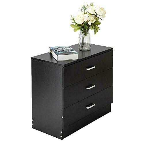 MAXCBD Nightstand Bedside Table Drawer Cabinet Chest of Drawers 3 Drawers Dresser Bedroom Nightstand Storage Cabinet Black 3 Drawer Dresser Storage Tower Dresser