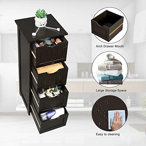 MAXCBD Nightstand Bedside Table Drawer Cabinet Dresser with 4 Drawers Bedroom Storage Chests of Drawers Floor Cabinet Brown Floor Cabinet Bathroom Storage Cabinet Storage Tower Dresser