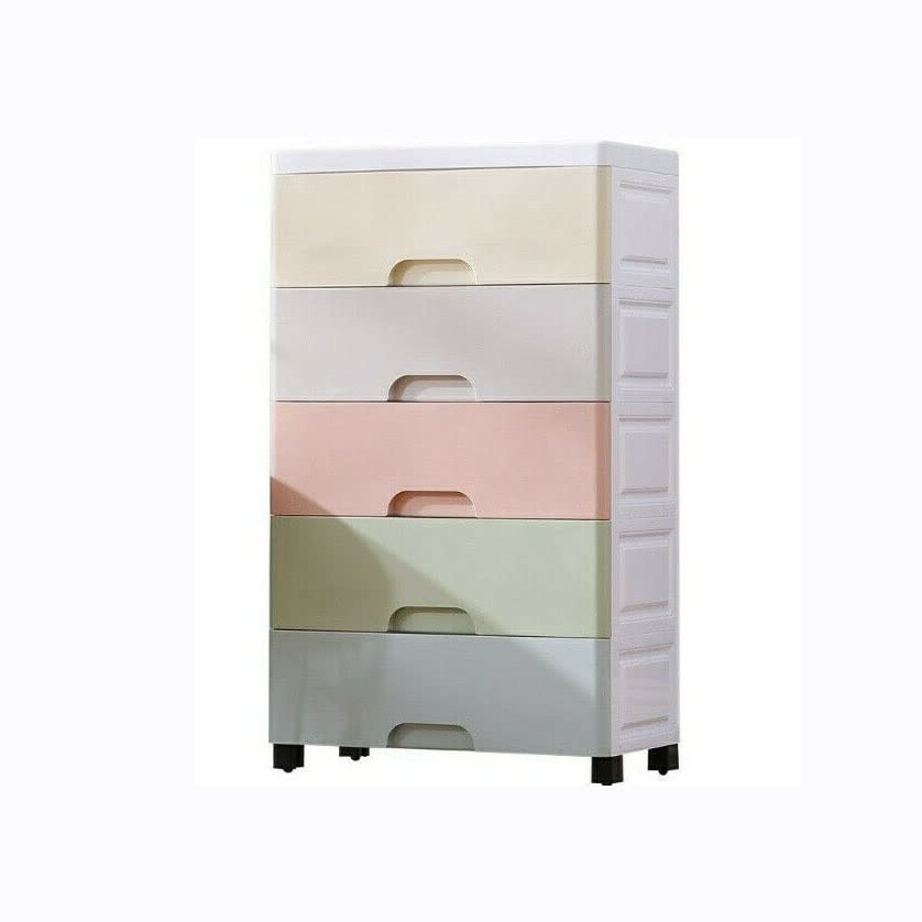 Nightstand Bedside Table Drawer Cabinet Macaron Storage Plastic Cabinet with 5 Drawers Unit 19.29x11.81x32.68in Storage Cabinet Modern and Elegant Look Storage Tower Dresser