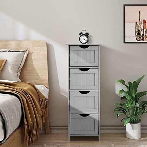 MAXCBD Nightstand Bedside Table Drawer Cabinet 4 Drawers Free Standing Cabinet Bathroom Floor Cabinet Storage Organizer Space Saving Floor Standing Storage Unit Storage Tower Dresser