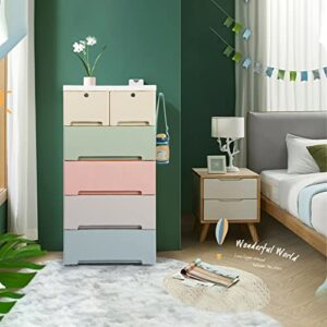 Nightstand Bedside Table Drawer Cabinet Plastic Drawers Dresser Storage Cabinet with 6 Drawers Closet Organizer Storage Drawer Modern and Elegant Look Storage Tower Dresser