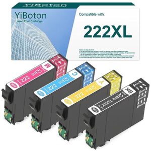 yiboton t222xl 222 ink cartridges replancement 4-pack 222 high-capacity ink cartridges compatible for epson expression home xp-5200 workforce wf-2960 printers. (black,cyan,magenta,yellow)