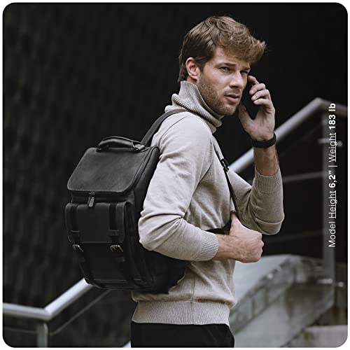 VELEZ 10.5 Mens Business Casual Sneakers + Top Grain Leather Backpack for Men Black Designer Bookbag Business Casual Shoulder Bag