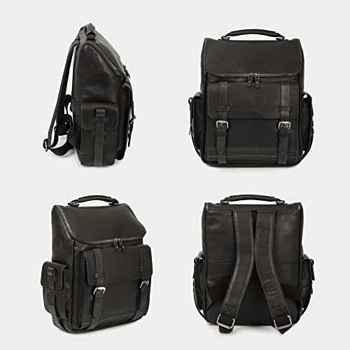 VELEZ 10.5 Mens Business Casual Sneakers + Top Grain Leather Backpack for Men Black Designer Bookbag Business Casual Shoulder Bag