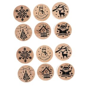 sewacc kids toys 12 pcs christmas stamp diy christmas assorted bright gift decor wooden decor stamps xmas stampers gift stamps playthings rubber portable gift bag christmas decor