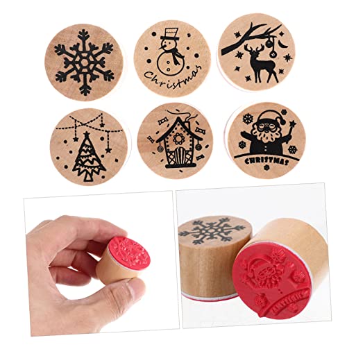 SEWACC Kids Toys 12 pcs Christmas Stamp DIY Christmas Assorted Bright Gift Decor Wooden Decor Stamps Xmas Stampers Gift Stamps Playthings Rubber Portable Gift Bag Christmas Decor