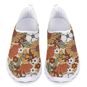 instantarts womens water shoes sunflower hippie flower slip-on lightweight casual sports aqua shoes colorful quick dry mesh shower swim pool beach sneakers