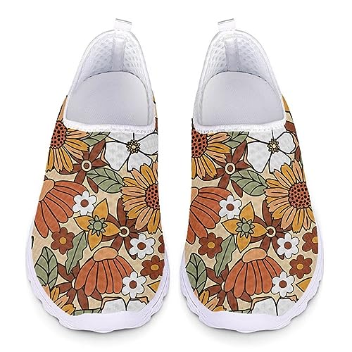 INSTANTARTS Womens Water Shoes Sunflower Hippie Flower Slip-on Lightweight Casual Sports Aqua Shoes Colorful Quick Dry Mesh Shower Swim Pool Beach Sneakers