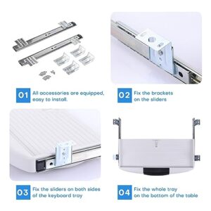 Keyboard Drawer Tray Under Desk w/Rotatable Mouse Platform Steel Smooth Sliders, White & Blue