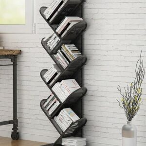 Tall Bookcase Storage Shelf Organizer Bookcase Organizer,Black Metal 9 Tier Corner Bookshelf Tree Bookcase CD Rack Display Large Storage for Bedroom, Living Room