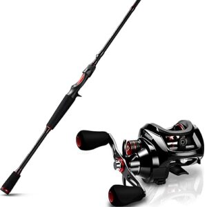 piscifun torrent baitcasting reel and rod combo, 7' mh m 2pcs baitcaster rod and 18lbs carbon fiber drag, 7.1:1 right handed baitcasting fishing reel