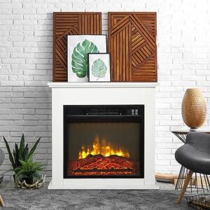 25 inch 1400w electric fireplace mantel stove heater, portable freestanding space heater with overheating safety protection, remote control and realistic flames for indoor & outdoor（white）