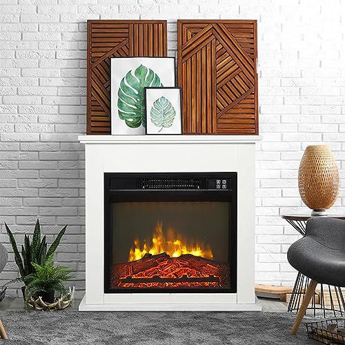 25 Inch 1400W Electric Fireplace Mantel Stove Heater, Portable Freestanding Space Heater with Overheating Safety Protection, Remote Control and Realistic Flames for Indoor & Outdoor（White）