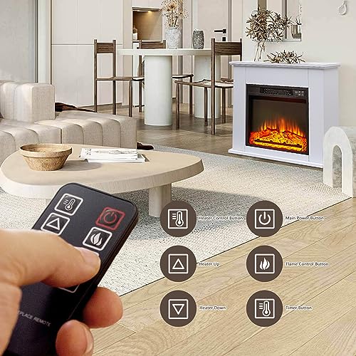 25 Inch 1400W Electric Fireplace Mantel Stove Heater, Portable Freestanding Space Heater with Overheating Safety Protection, Remote Control and Realistic Flames for Indoor & Outdoor（White）