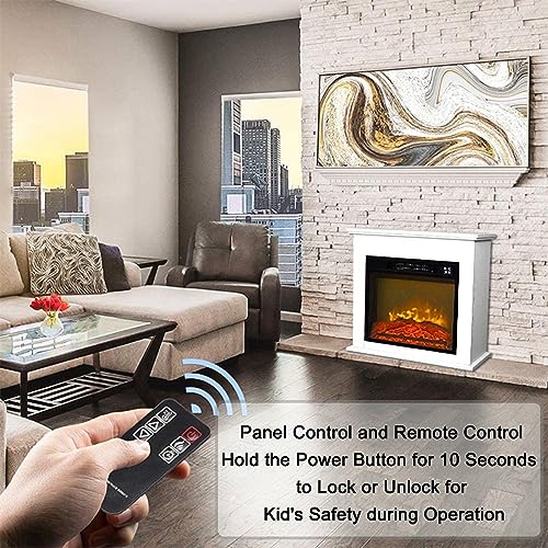 25 Inch 1400W Electric Fireplace Mantel Stove Heater, Portable Freestanding Space Heater with Overheating Safety Protection, Remote Control and Realistic Flames for Indoor & Outdoor（White）