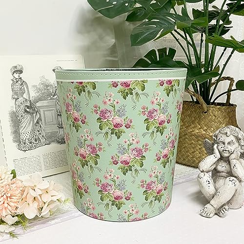 BOOMLATU Roses Leather Trash Can,Decorative Pink Waste Basket,2.1 Gallons Waterproof Garbage Can for Bedroom, Office, Kitchen, Living Room and Bathroom (Green)