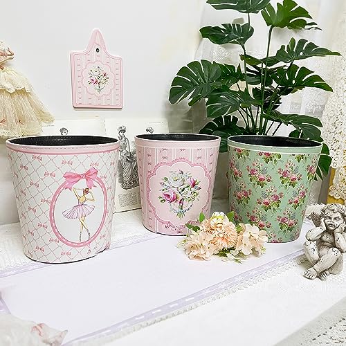 BOOMLATU Roses Leather Trash Can,Decorative Pink Waste Basket,2.1 Gallons Waterproof Garbage Can for Bedroom, Office, Kitchen, Living Room and Bathroom (Green)