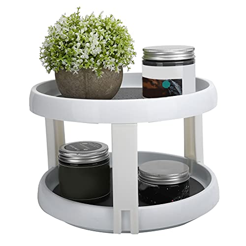 Lazy Susan Organizer,2 Tier Non Skid Spice Rack Turntable,360 Degree Rotating Seasoning Organizer,Easy to Install Turntable Organizer for Item Storage and Organization