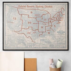1920 federal reserve banking district map of the united states us history compatible with classroom compatible with antique historical cartography fine art print poster (size: 12x16", finish: poster print)