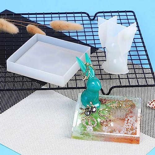 Rabbit Tray Resin Mould,Jewelry Storage Tray Mould Fruit Serving Plate Silicone Mould Resin Casting Mold for Desk Decor