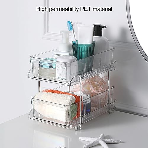 Frogued Multi-functional Storage Rack 2 Tier Clear Plastic Heavy Duty Large Capacity Bathroom Kitchen Countertop Under Sink Sliding