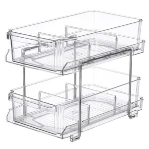 frogued multi-functional storage rack 2 tier clear plastic heavy duty large capacity bathroom kitchen countertop under sink sliding