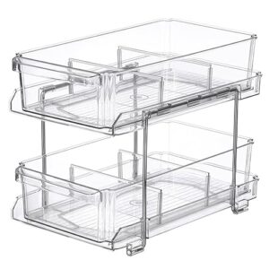 Frogued Multi-functional Storage Rack 2 Tier Clear Plastic Heavy Duty Large Capacity Bathroom Kitchen Countertop Under Sink Sliding