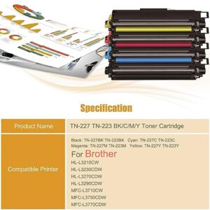 TN-227 TN-223 Toner Cartridge Compatible for Brother TN-227 TN-223 HL-L3210CW HL-L3230CDW HL-L3270CDW HL-L3290CDW MFC-L3710CW MFC-L3750CDW MFC-L3770CDW Printers (1 Pack Magenta)