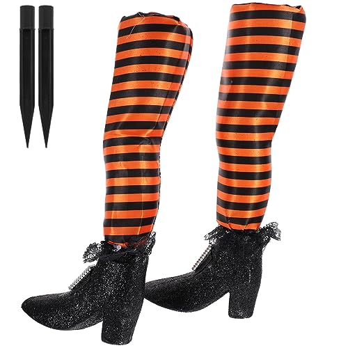 TOYANDONA Halloween Witch Legs with Stakes 1 Pair Upside Down Wicked Witch Prop Haunted House Decoration For Outdoor Garden Lawn Yard Porch Pathway Driveway Ornaments