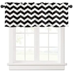 artwork store curtain valance for window kitchen decor, simple chevron black and white zig zag 54" x 18" window treatment curtains topper rod pocket valances for living room valance curtains 1 panel