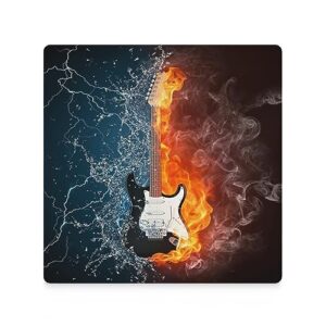 Electric Guitar in Fire and Water Square Ceramic Coasters for Drink Absorbent Coffee Cup Cork Holders Table Modern Decorative