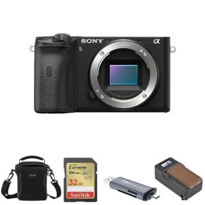 sony alpha a6600 camera body, bundle with 32gb memory card & reader, extra battery & charger, carrying case