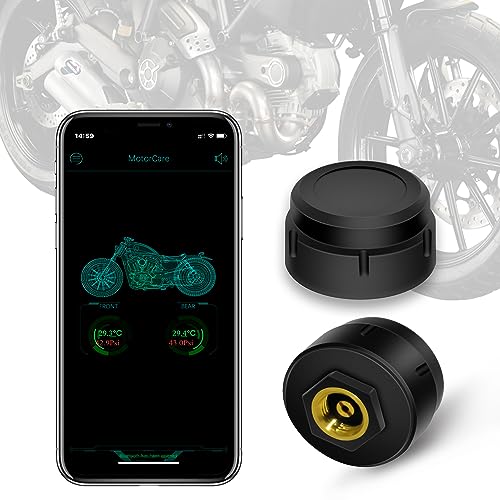 NEW CAR SOUL Bluetooth Motorcycle Tire Pressure Monitoring System with 2 External Sensors - Tire Pressure & Temperature Alarm - Wireless Motorcycle TPMS Supporting iOS and Android