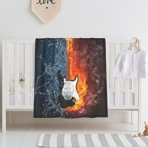 electric guitar in fire and water newborn swaddle blanket, soft stretchy baby receiving blanket for boys and girls, perfect shower gifts, 40x30 inch